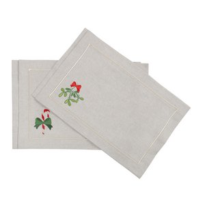 Mirha Joyful Christmas onderzetters van snoepriet en maretak – set van 4
