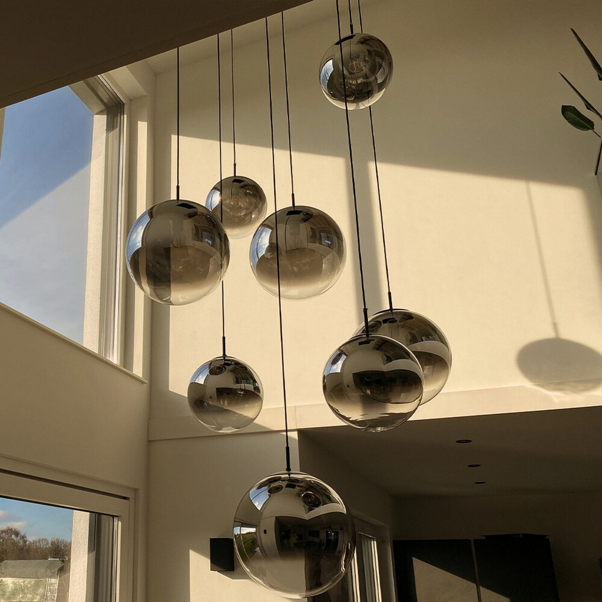 s.luce Orb glass ball gallery light 500cm suspension black