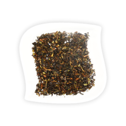 Loose leaf Darjeeling tea with a blend of black tea leaves, marigold petals, and natural flavors. Earthy, floral aroma with a smooth, slightly sweet taste.