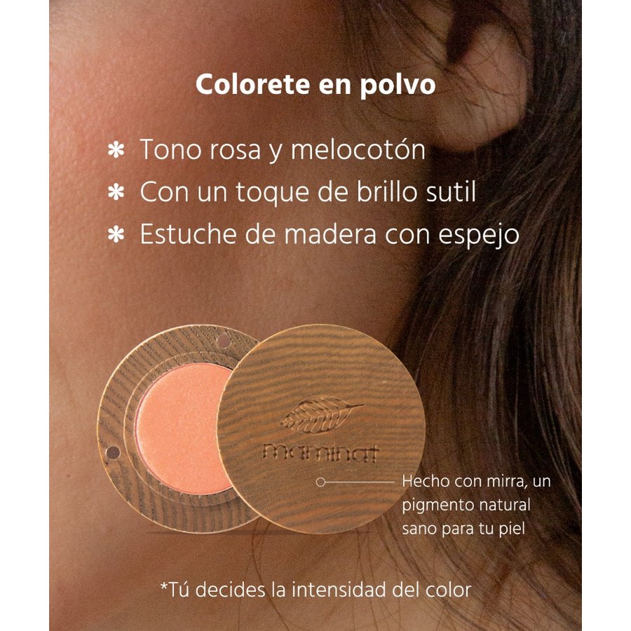 Blush de poudre végétalien - Look naturel et défini, boîtier en bois inclus