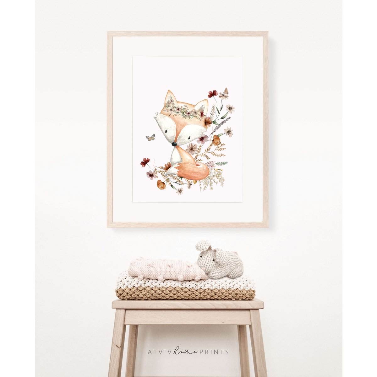 Fuchs-Kinderzimmer-Druck, Fuchs-Plakat, Blumen-Kinderzimmer-Druck, niedlicher Fuchs-Druck, Wildblumen-Druck, Mädchen-Kinderzimmer-Poster, Mädchenzimmer