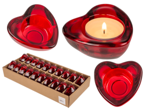 Rood glazen theelichthouder, Hart,