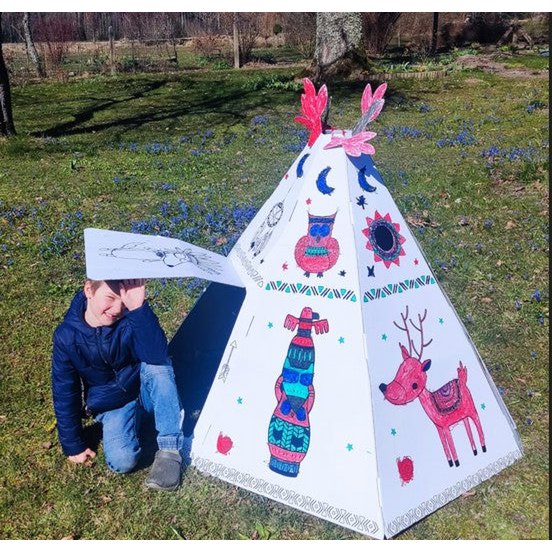 Cardboard Playhouse para niños, carpa de tipi, bricolaje, para construcción y coloración, 3+
