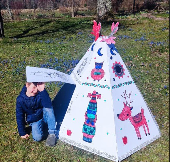 Pap playhouse til børn, teepee -telt, DIY, til konstruktion og farvelægning, 3+
