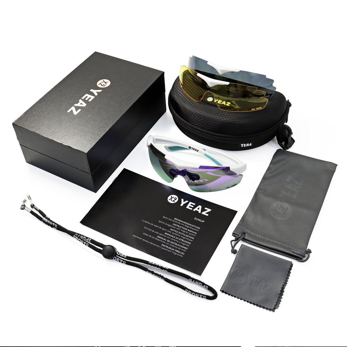 SUNUP Set Magnet-Sport-Sonnenbrille Matt weiß /  Full Revo Purple