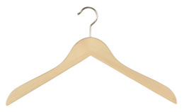 Wooden clothes hanger, 45 cm long, made of beech wood, suitable for hanging various clothing items.