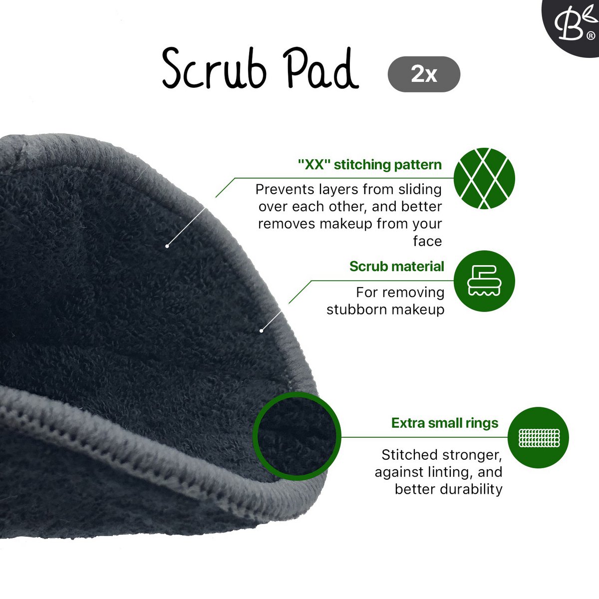 10x Black Reusable Cotton Pads 2-Layers