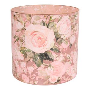 Flower Print Tealight Holder 15 cm - Pink - Glass