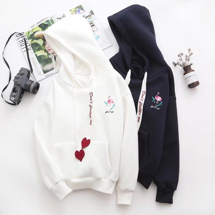 Bedrukt en fluwelen sweatshirt met capuchon en Flamingo Love
