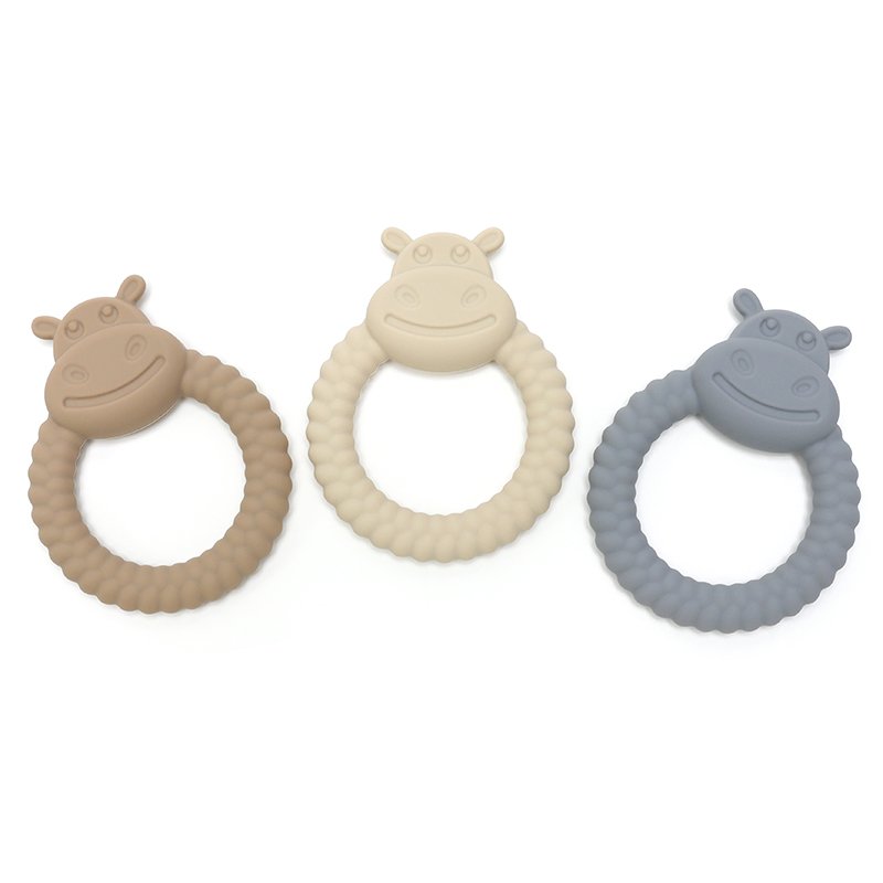 Hippopotame | Jouet de dentition en silicone souple | Kaki