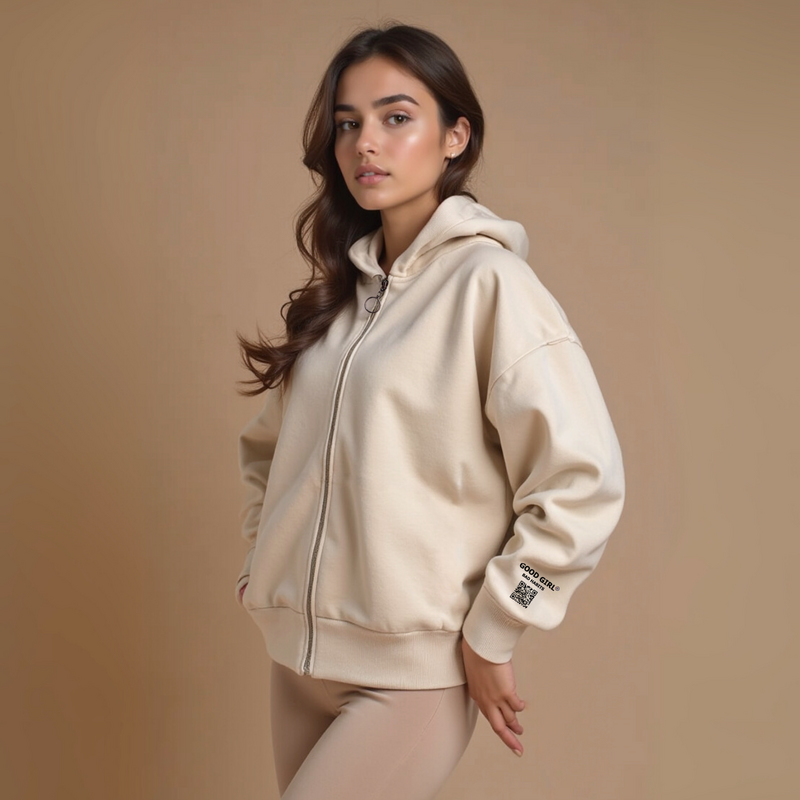 Hoodie mit Reißverschluss "GGBH" - Beige