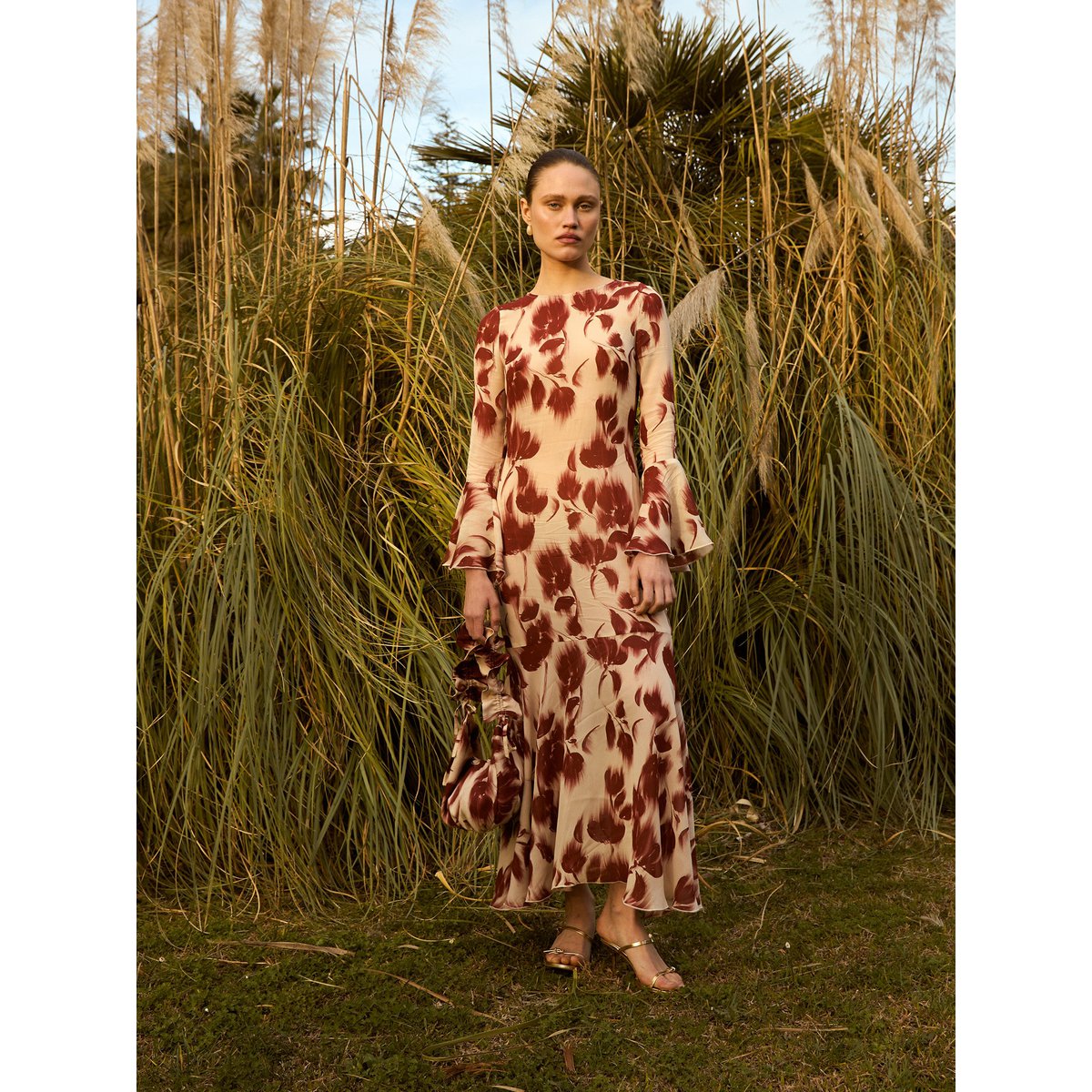 Rode Jester bloemenprint midi-jurk