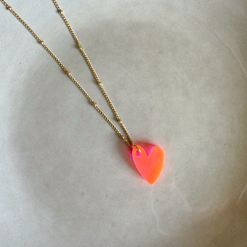Halskette Lume Charms | Herz Neonrosa Gold