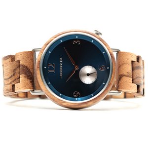 Blauw en houten herenhorloge - 40mm