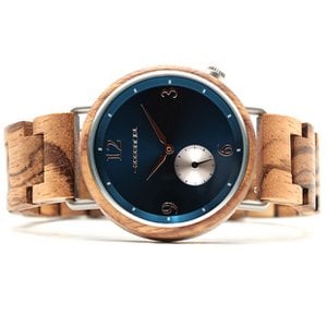 Blauw en houten herenhorloge - 40mm