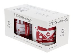 Kubek emaliowany Volkswagen VW T1 Bus 2 szt. 350 ml w pudełku prezentowym - przód / biało-czerwony