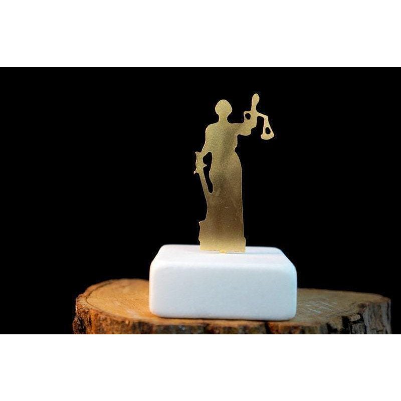 Gold Statue of Lady Justice, Gold-Plated Bronze Sculpture, Home Decor Sculpture on Marble Base