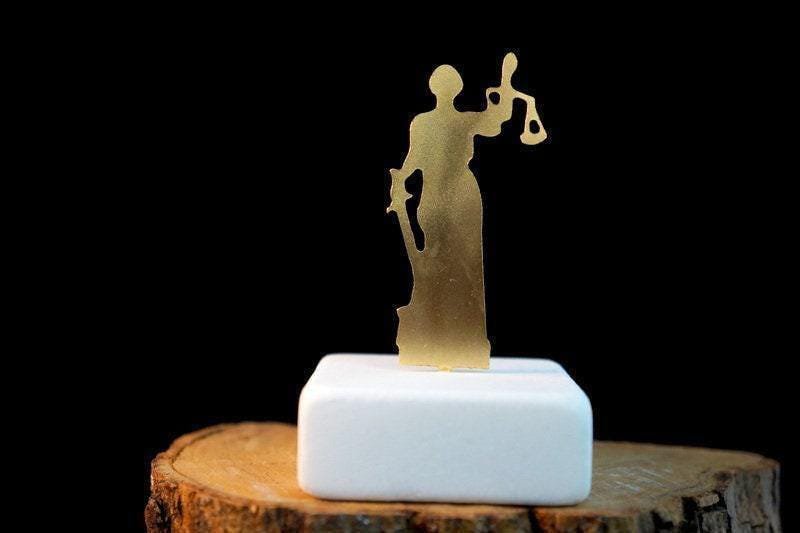 Gold Statue of Lady Justice, Gold-Plated Bronze Sculpture, Home Decor Sculpture on Marble Base