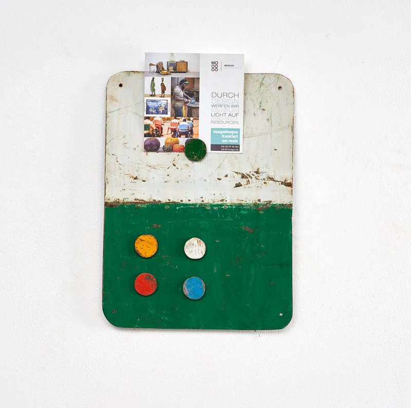 Magnetic board made from recycled oil drums with 5 colorful magnets