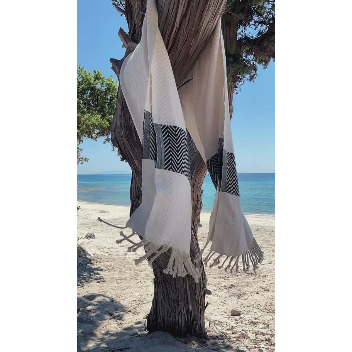 Asciugamano Spa Hammam in cotone ZAYA – Senza sabbia – Bianco / Nero - 180x100 cm