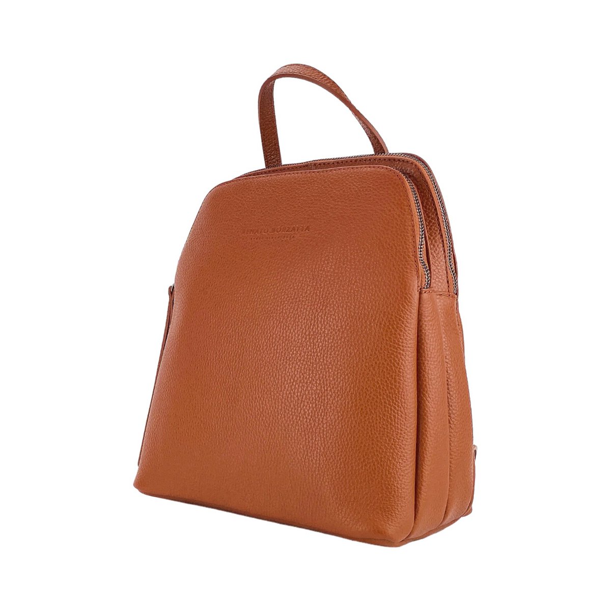 RB1018AM | Echt leren damesrugzak met dubbel compartiment, gemaakt in Italië, met verstelbare schouderbanden. Gunmetal metalen accessoires - Paprikakleur - Afmetingen: 26 x 30 x 14,5 cm
