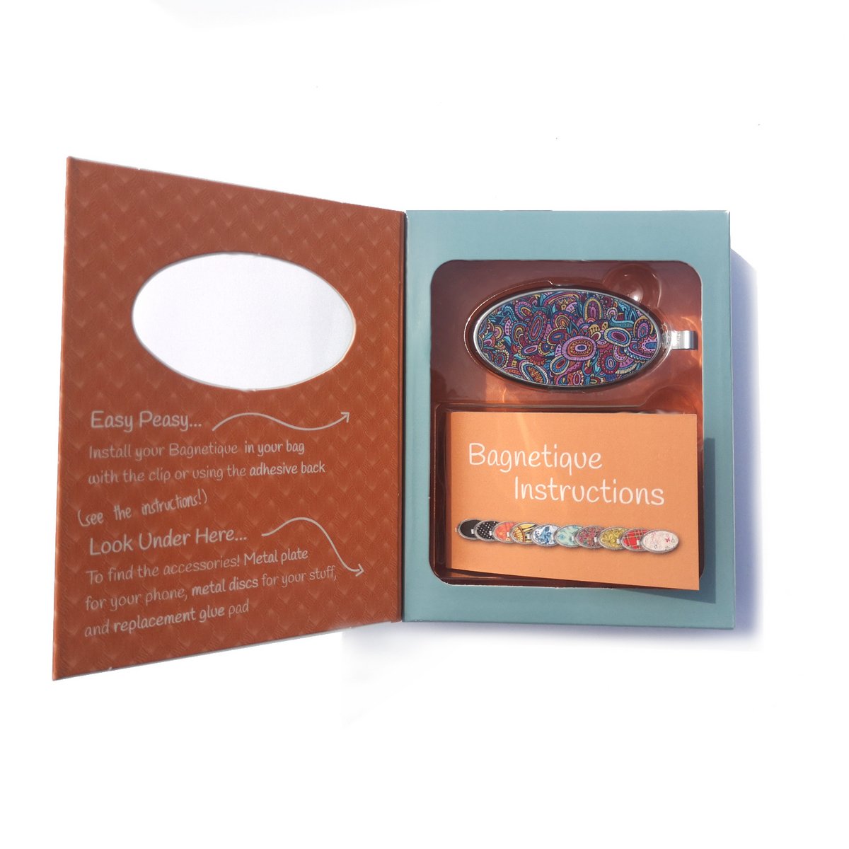Boho Doodle : Designer Magnetic Phone & Key Holder, for purse, car, home