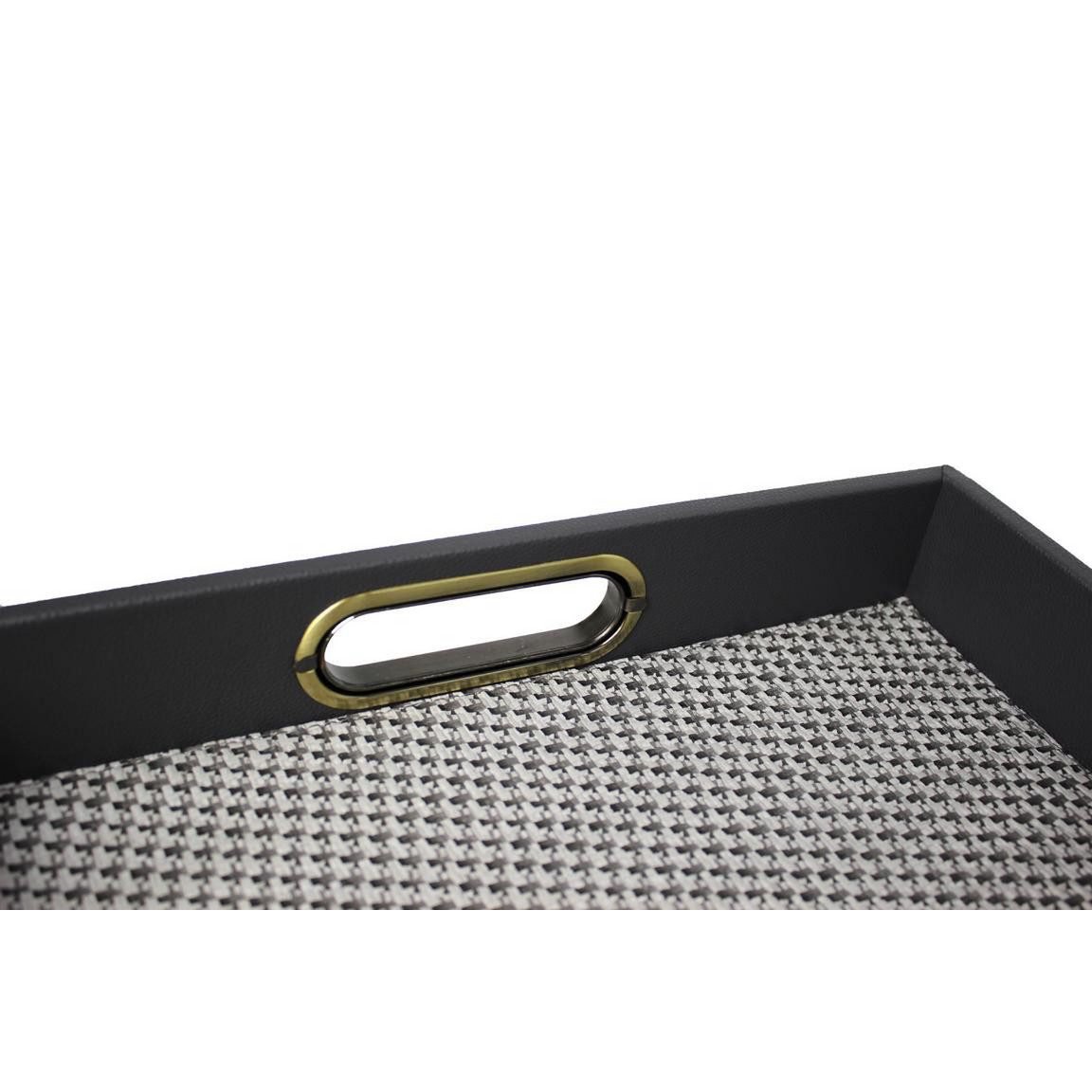 Serviertablett dunkelgrau strukturierte Einlage Messinggriffe 45x33 cm