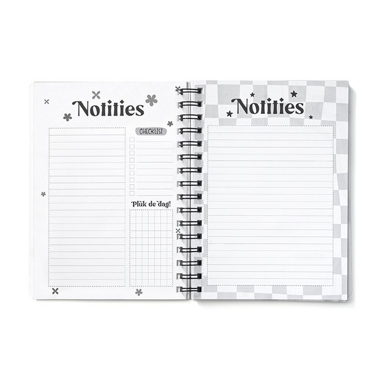 Annual diary 2025 A5 Black White // Goals diary with ring binder