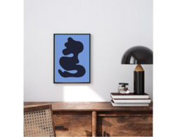 Abstract blue and black poster with organic shapes.