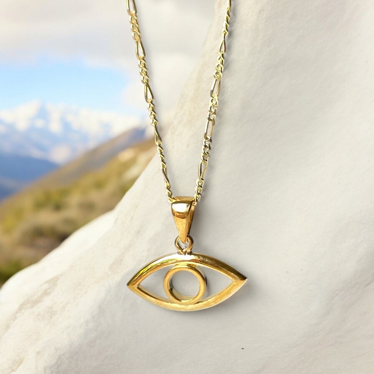 Collar de plata de ley 925 con colgante de ojo protector - Chapado en oro de 18 quilates, cadena de 50 cm - K925-139