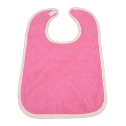  A large, soft, and absorbent bib in a vibrant pink color. Made with velcro closure for easy on and off. Suitable for babies and toddlers.