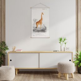 Textile poster with leather cord - Illustration Giraffe D'Orbigny 65x45 cm - wall cloth