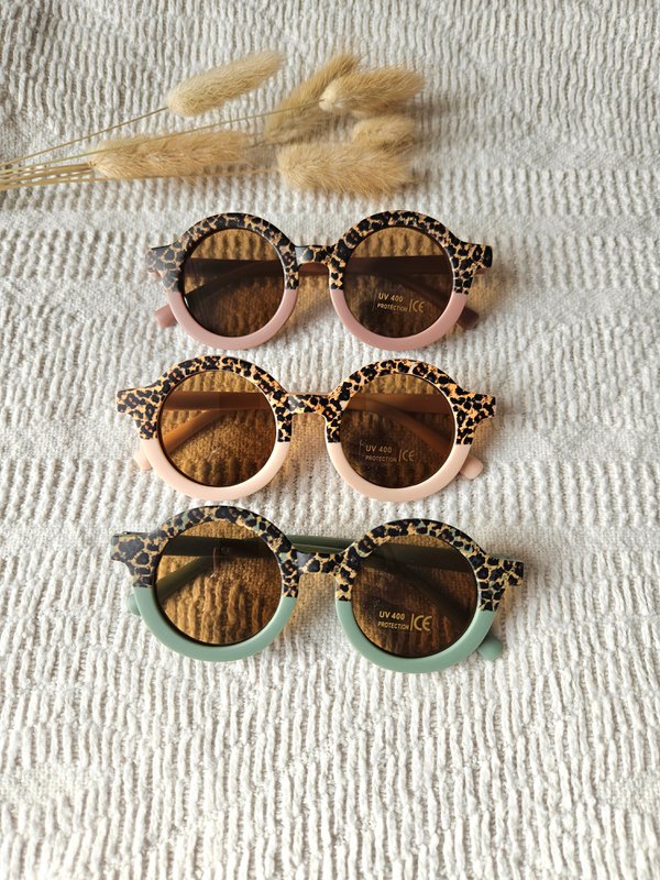 Baby- og børnesolbriller UV400 runde - Sage / Leopard