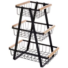 Fruit Basket Metal Black 3-Level