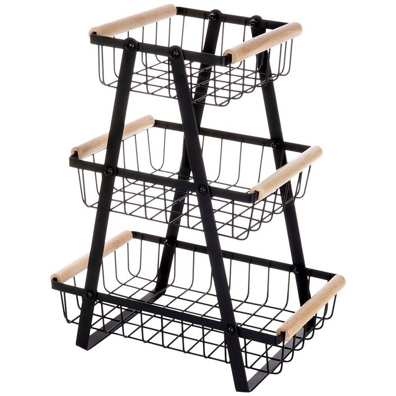 Fruit Basket Metal Black 3-Level