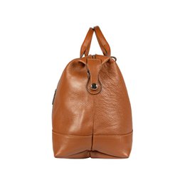 RB1029S | Made in Italy Ægte læder rejsetaske med justerbar og aftagelig skulderrem. Lynlåslukning og tilbehør i skinnende nikkelmetal - Cognac farve - Mål: 57 x 26 x 24 cm