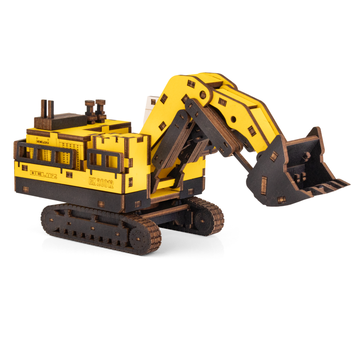 Eco Wood Art (EWA) 3D mechanisches Holzpuzzle, Bergbau-Hydraulikbagger BX20012, 4547, Farbe Gelb, 26,5 x 10,4 x 11,7 cm