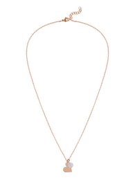 Rose quartz necklace with heart-shaped pendant on a delicate gold chain.