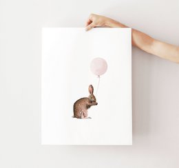 Bunny with pink balloon poster, bunny poster, balloon poster, cute bunny poster, pink girls room poster, cute bunny print, girls nursery art print, girls room