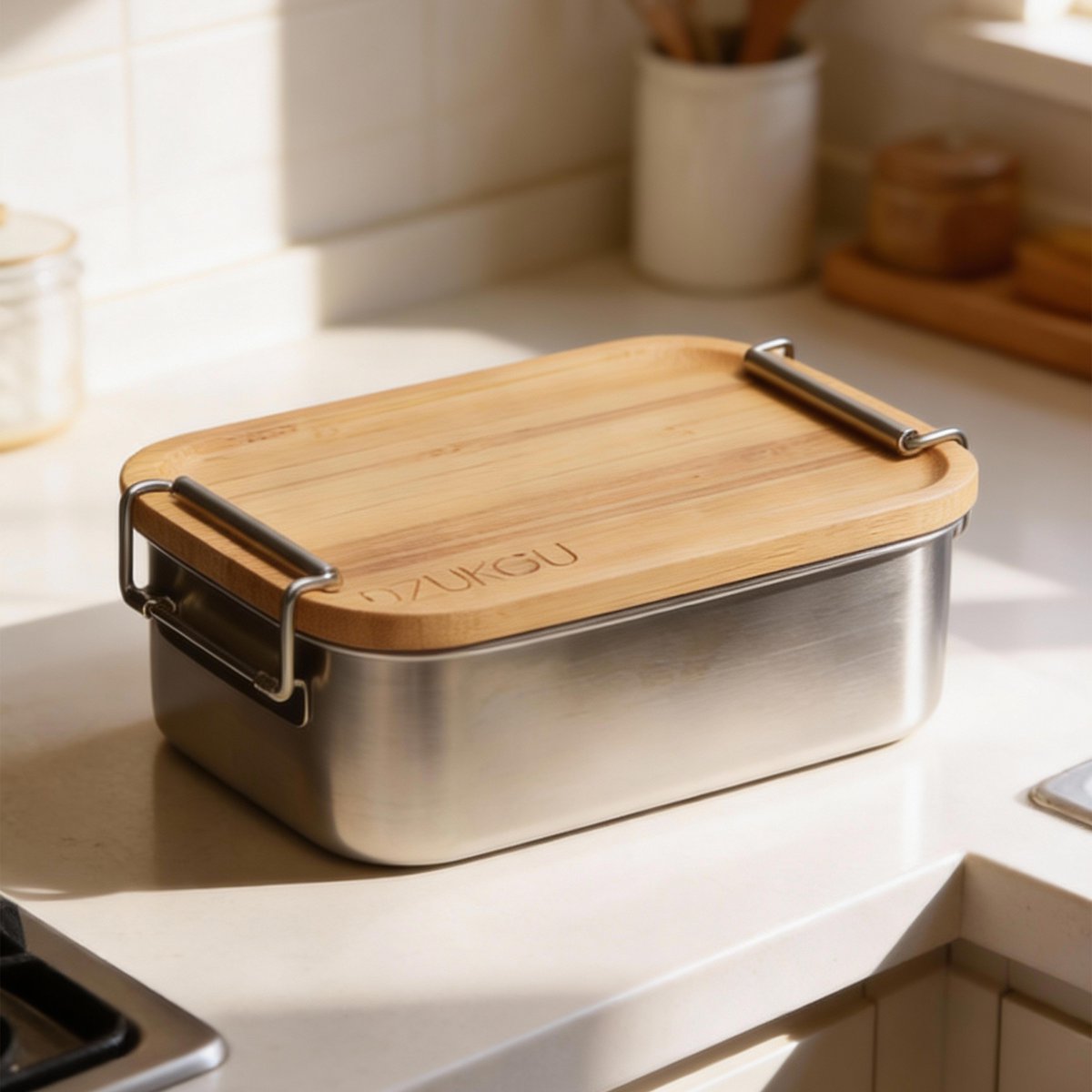 RVS Lunchbox met Bamboe Deksel & Verdeler – 800 ml
