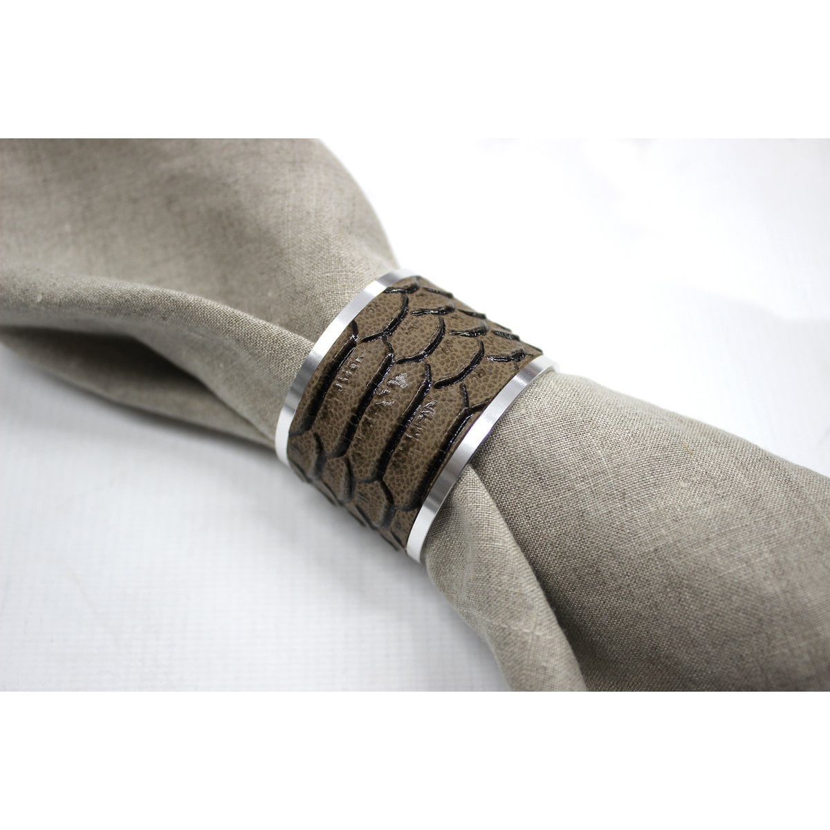 Anillos de servilleta 4-ER Set Reptil de cuero sintético de acero inoxidable de acero inoxidable