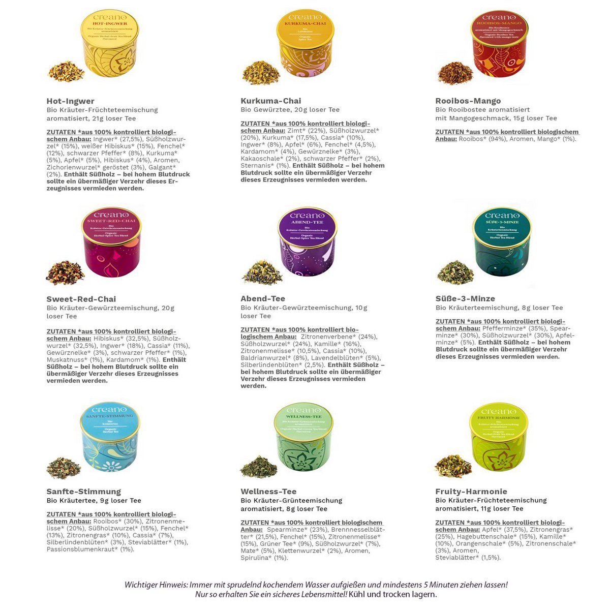 Creano Bio Kräutertee-Mix 3er Dose Grobschnitt