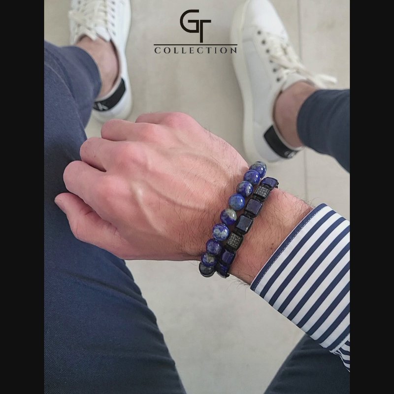 LAPIS LAZULI Armbånd med flad perle til mænd