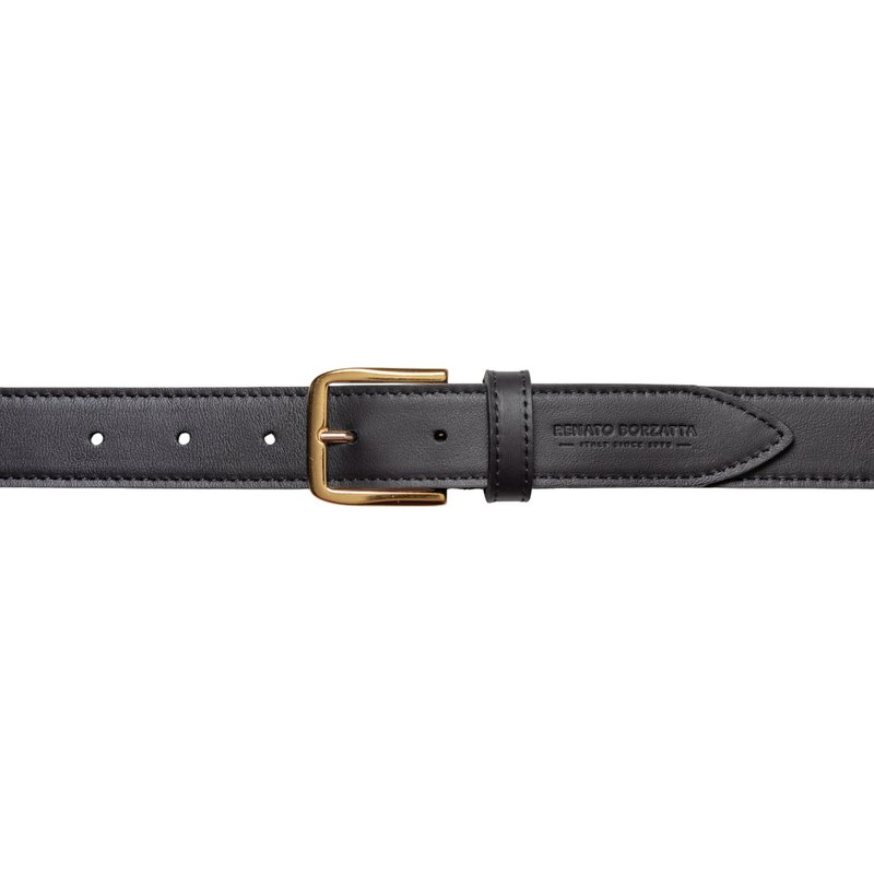 RB4020A | Made in Italy Women's Belt in Genuine Soft Sauvage Leather. Buckle in shiny gold finish. Color: Black. Dimensions: 115 x 3.0 x 0.5 cm (waistline 100 cm)