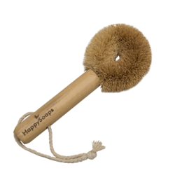  A natural, plastic-free dishwashing brush with a round, soft bristle head made of coconut fiber. Ideal for eco-friendly cleaning of dishes, pots, and pans.