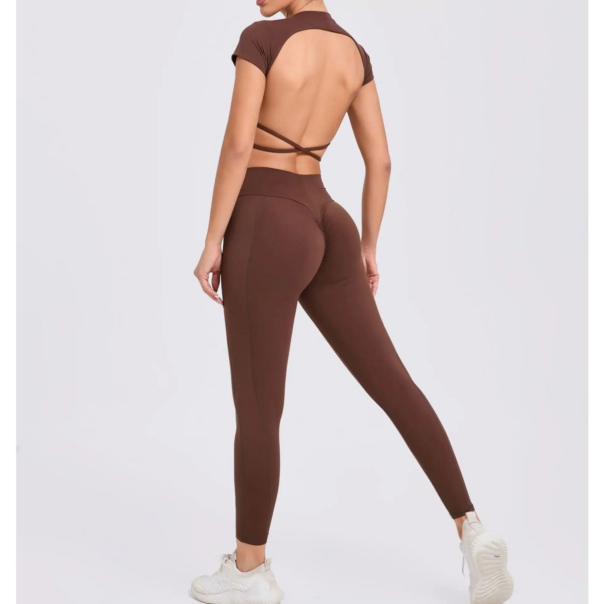 Cross Backless Sporty Set Women 2 Piece Sportswear Short Sleeve Training Suit for Fitness Yoga Wear Female Gym Workout Clothes