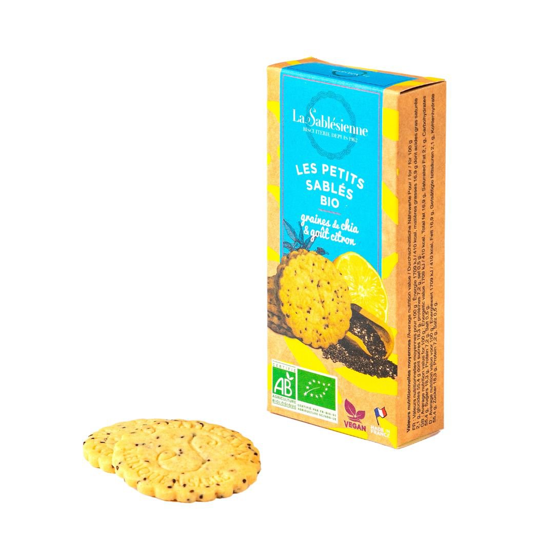 Bio- und vegane Zitronen- und Chiasamen-Shortbread-Kekse – 37-g-Karton