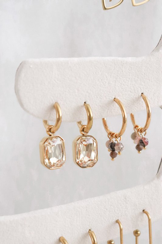 Rhodochrosite & Labradorite Earrings - Gold