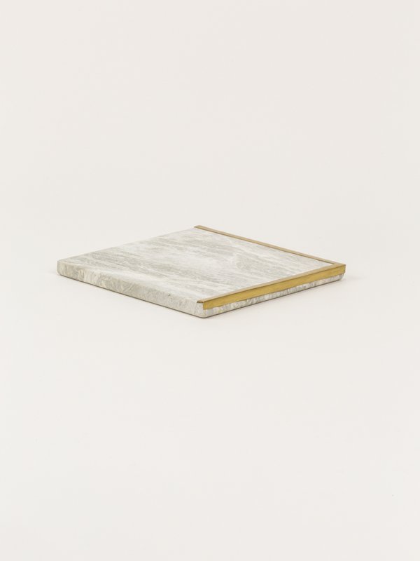 Square natural stone bottle coaster with half edges in brass