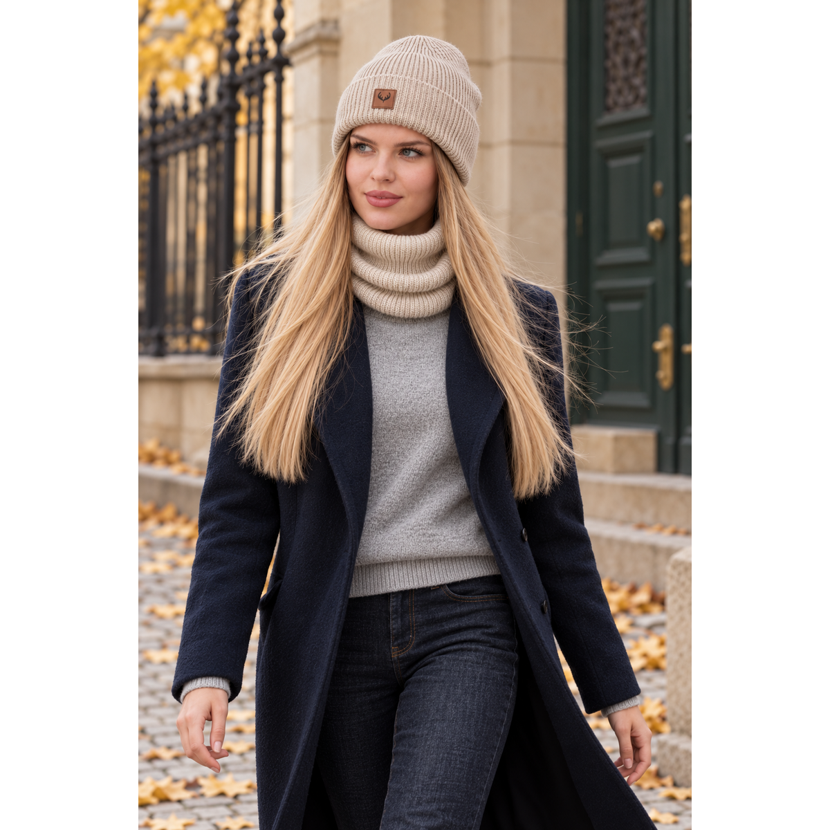 Set cappello e sciarpa BRIGID - 100% lana merino - beige
